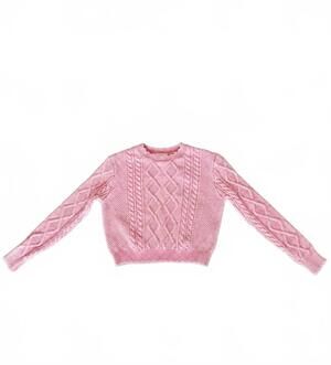 NEW LOVE DAISY girl's cable knit crew sweater in pink